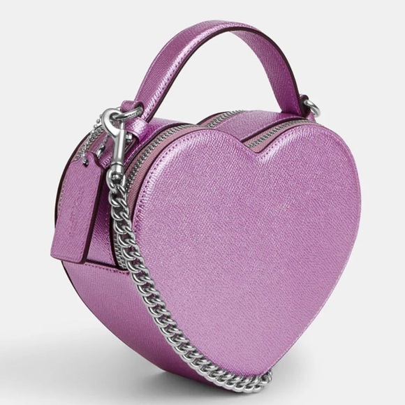 NWT Coach Heart Leather Convertible Crossbody Bag in Pink Lilac Metallic - Picture 5 of 16
